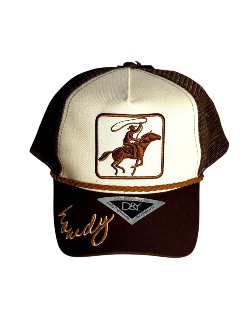 DAVID & YOUNG Brown Beige Cowboy Horse Embroidered Howdy Trucker Hat